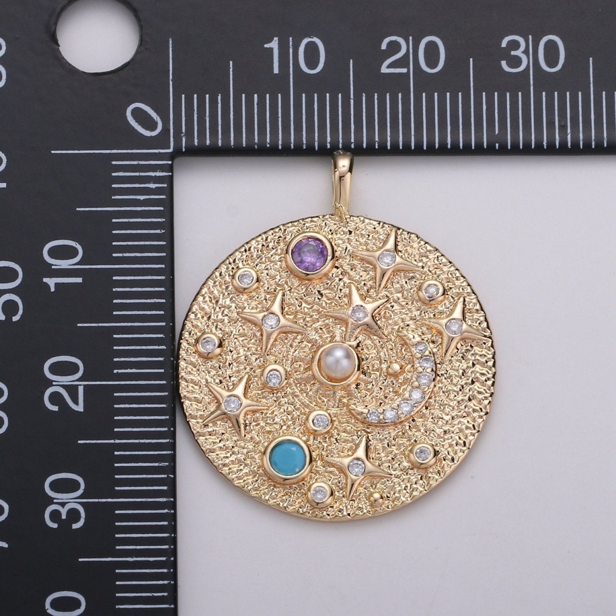Pearl and Multi color CZ Planet in the Universe Round Pendant 14K gold Filled Charm, Star, Cresent Moon, Galaxy, DIY Jewelry Necklace making D-737 - DLUXCA