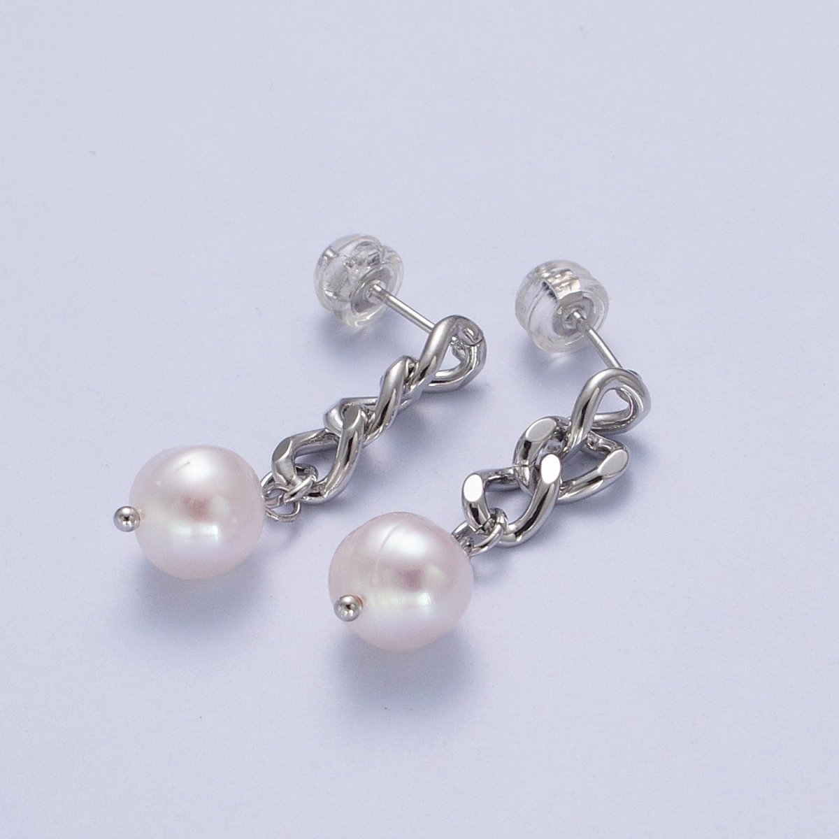 Pearl Dangle Earrings / Chain Earrings Gold Silver Pearl Earrings Stud Earring Curb Chain AE-1082 AE-1083 - DLUXCA