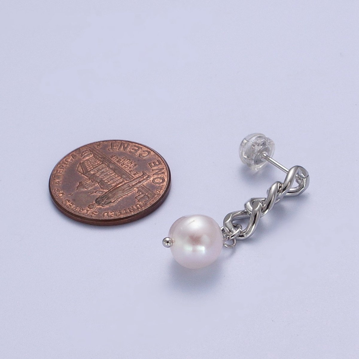 Pearl Dangle Earrings / Chain Earrings Gold Silver Pearl Earrings Stud Earring Curb Chain AE-1082 AE-1083 - DLUXCA