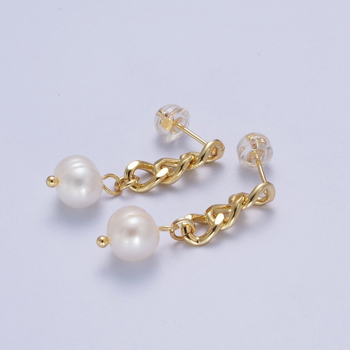 Pearl Dangle Earrings / Chain Earrings Gold Silver Pearl Earrings Stud Earring Curb Chain AE-1082 AE-1083 - DLUXCA