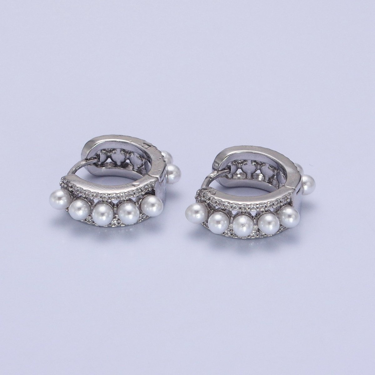 Pearl Hoop Earrings Gold Filled Silver Minimalist Huggie Earrings AB-176 AB-725 - DLUXCA