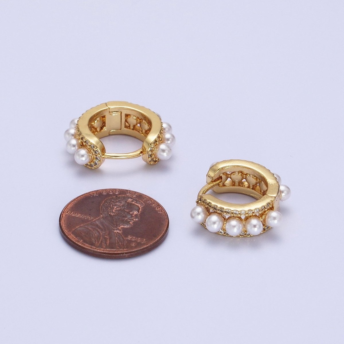 Pearl Hoop Earrings Gold Filled Silver Minimalist Huggie Earrings AB-176 AB-725 - DLUXCA