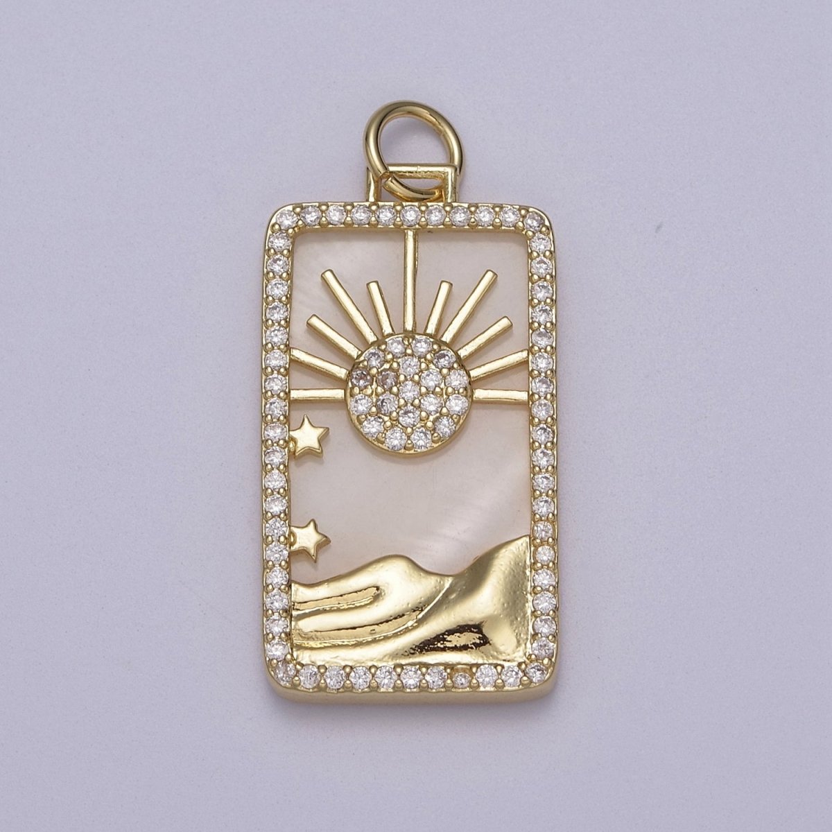Pearl Sun Tag Charm Blue Lapiz Mountain Gold Filled Charm Clear CZ Tag Medallion Charm Pendant E-424 E-445 - DLUXCA