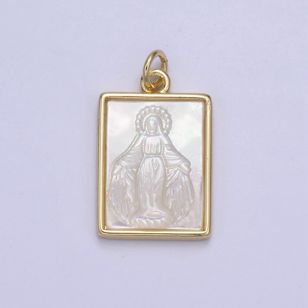 Pearl Virgin Mary On Frame Charms, Dainty Gold Miraculous Lady Pendant, Mother of Pearl Necklace Charms N-862 N-863 - DLUXCA