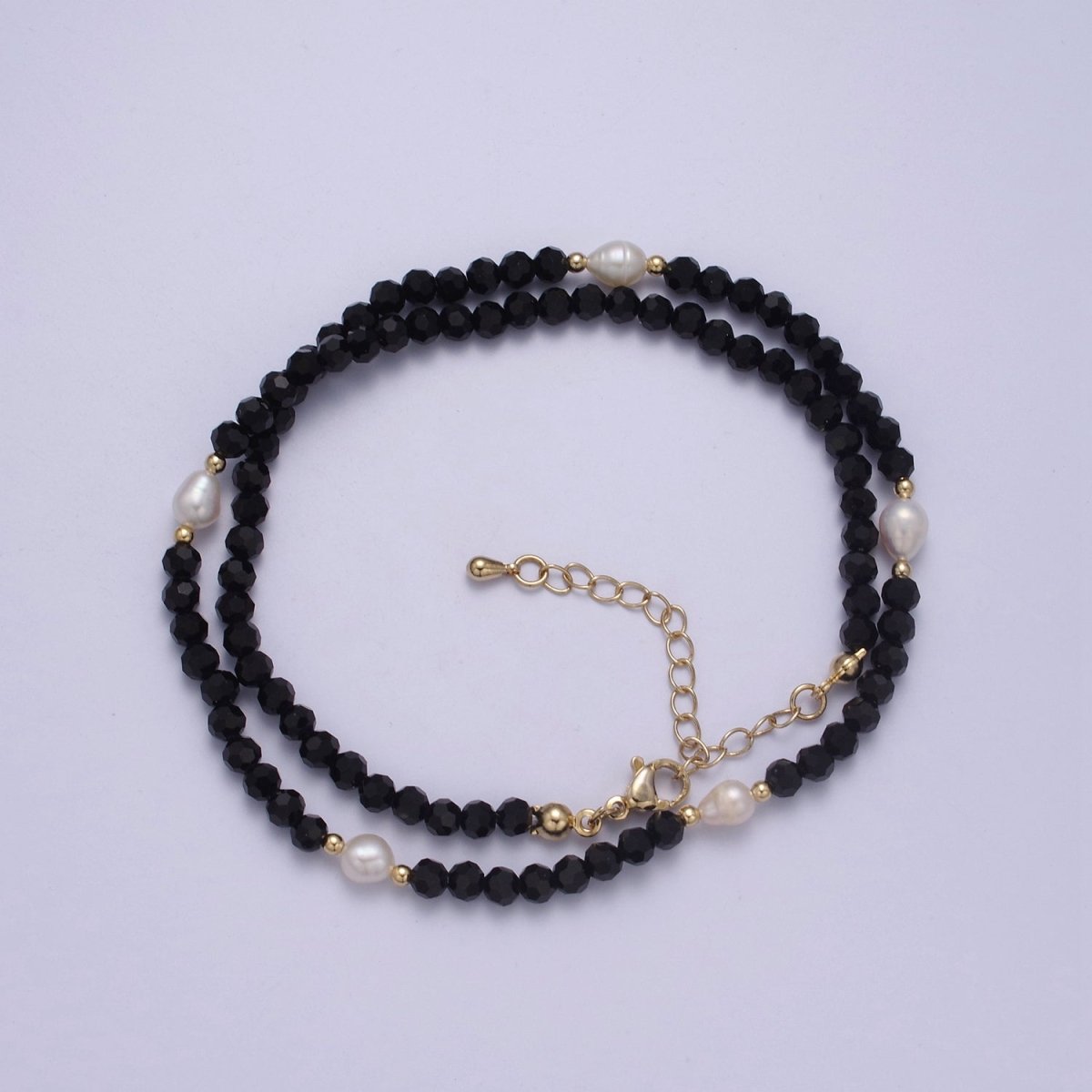 Pearl with Black Glass Beaded Necklace, Black Faceted Rondell Beads Necklace | WA-604 Clearance Pricing - DLUXCA