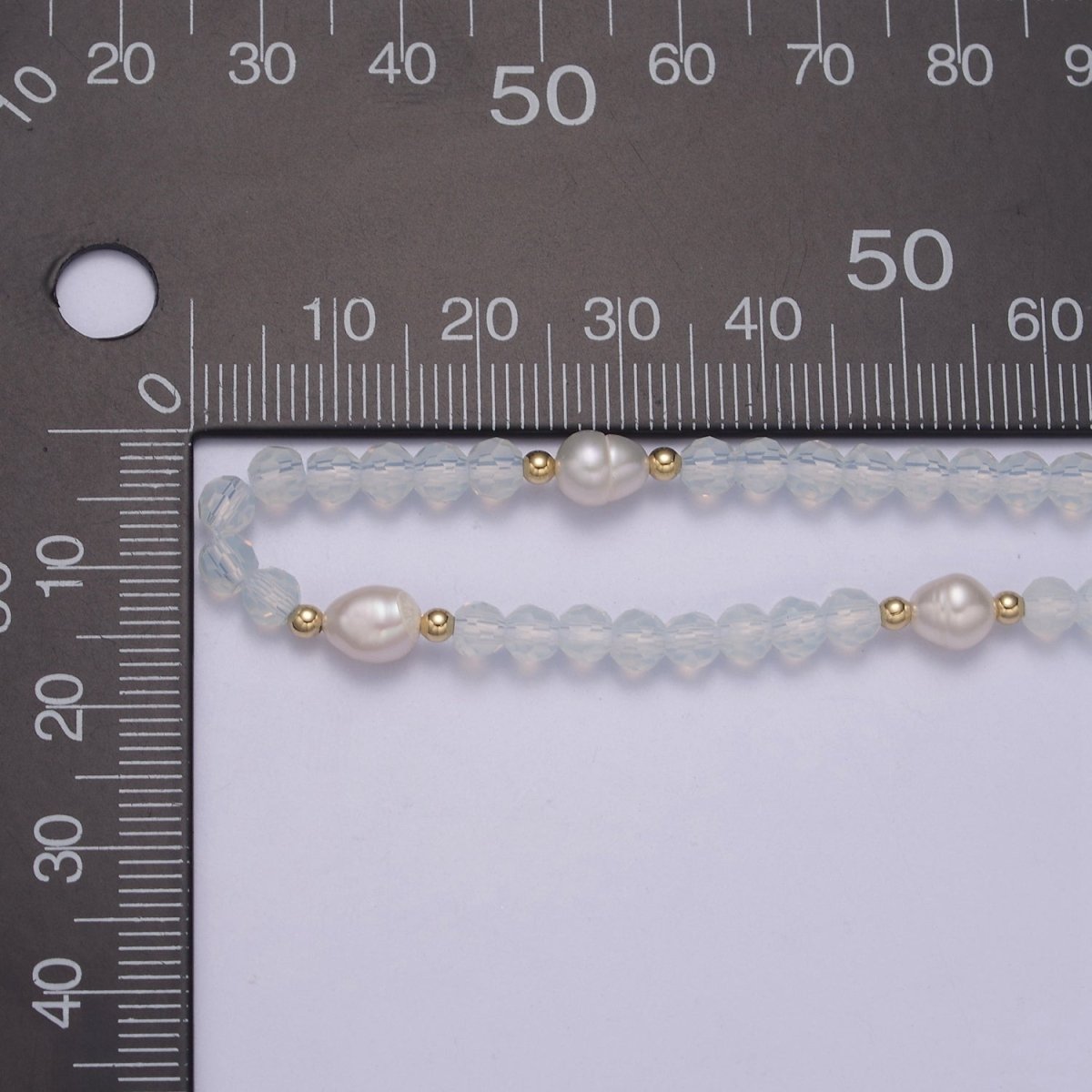 Pearl with Clear Glass Beaded Necklace, Clear Faceted Rondell Beads Necklace | WA-594 Clearance Pricing - DLUXCA