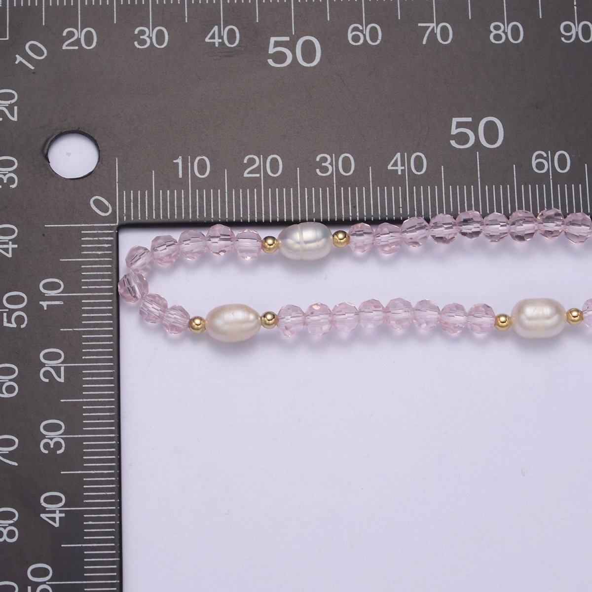 Pearl with Pink Glass Beaded Necklace, Rose Quartz Faceted Rondelle Beads Necklace | WA-586 Clearance Pricing - DLUXCA