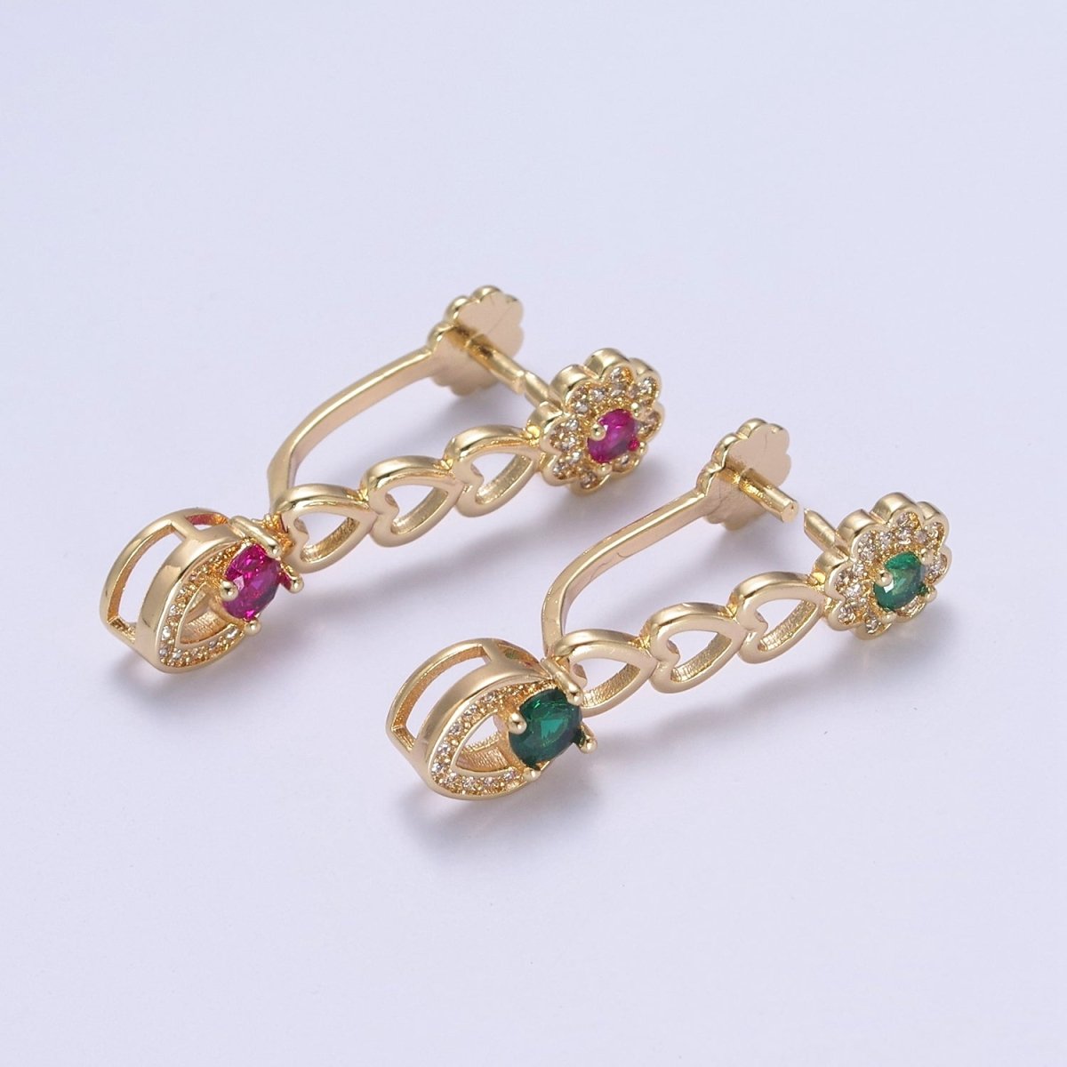 Pinch Bail, Nickel Free, 31.3x7.5mm, Pendant bail, 16K gold Filled brass Jewelry Gold bail, Charm bail, Ice pick with Micro Pave CZ Stone L-649 L-650 - DLUXCA