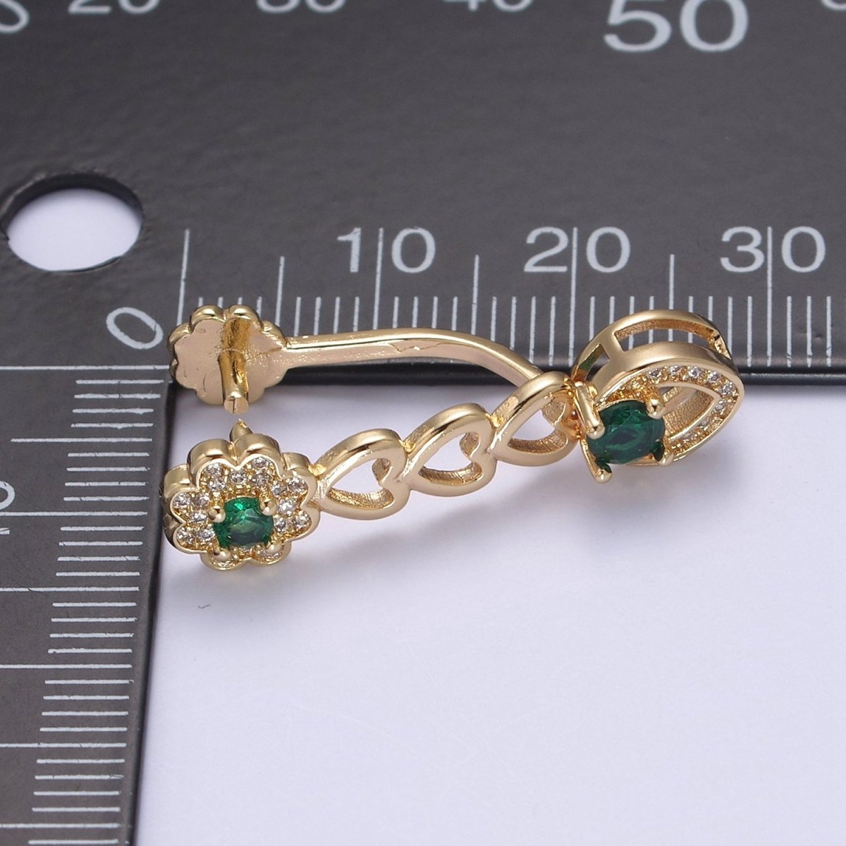 Pinch Bail, Nickel Free, 31.3x7.5mm, Pendant bail, 16K gold Filled brass Jewelry Gold bail, Charm bail, Ice pick with Micro Pave CZ Stone L-649 L-650 - DLUXCA