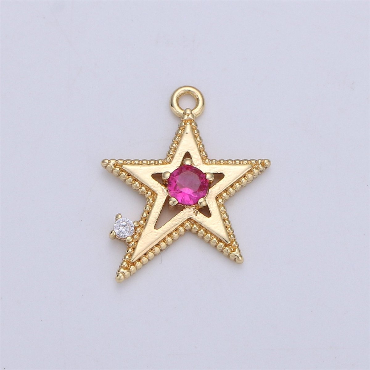 Pink Blue Clear Cubic star charm, 1 piece, 13x16mm 16K gold plated brass, CZ, Nickel free, Rock Star charm for Necklace Earring I-331 - DLUXCA