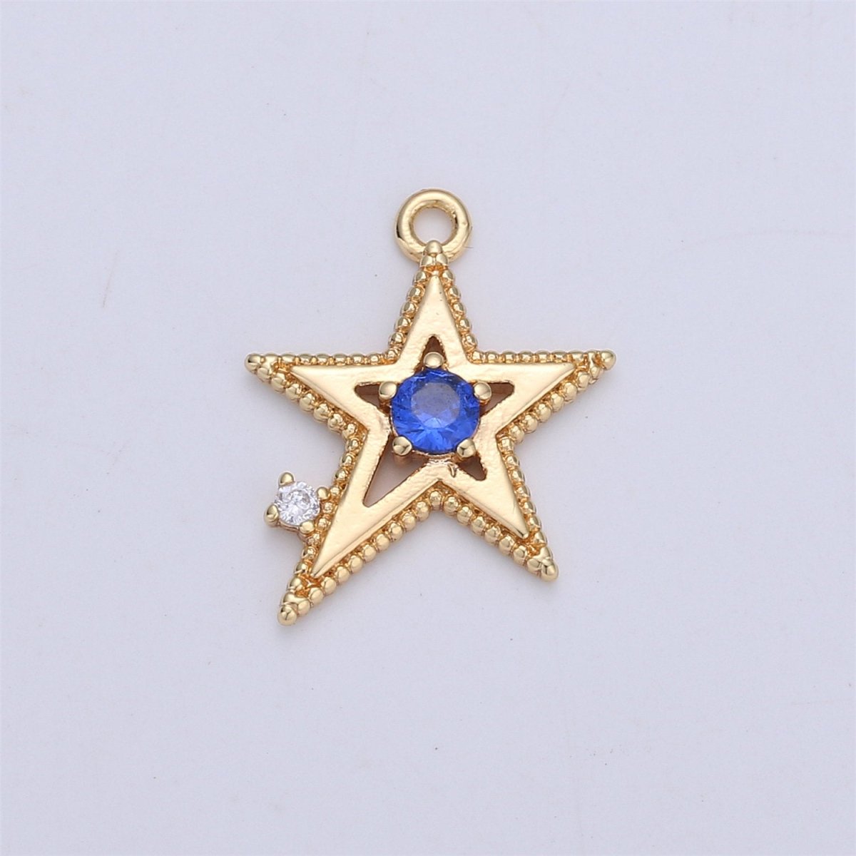 Pink Blue Clear Cubic star charm, 1 piece, 13x16mm 16K gold plated brass, CZ, Nickel free, Rock Star charm for Necklace Earring I-331 - DLUXCA