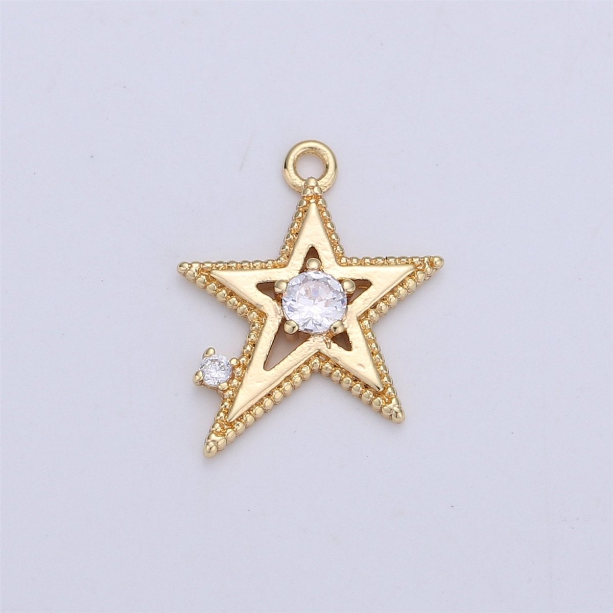 Pink Blue Clear Cubic star charm, 1 piece, 13x16mm 16K gold plated brass, CZ, Nickel free, Rock Star charm for Necklace Earring I-331 - DLUXCA