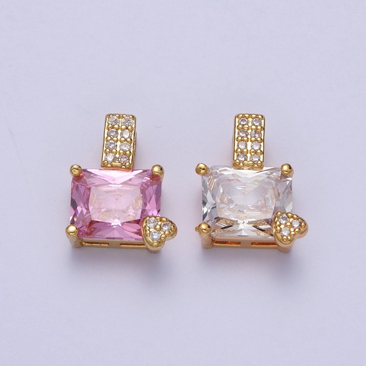 Pink / Clear Rectangle Cubic Zirconia Micro Paved CZ Heart Pendant H-923 H-930 - DLUXCA