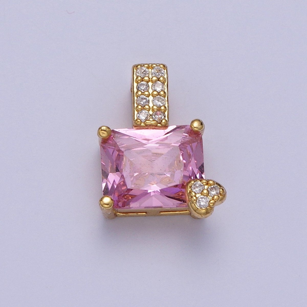 Pink / Clear Rectangle Cubic Zirconia Micro Paved CZ Heart Pendant H-923 H-930 - DLUXCA