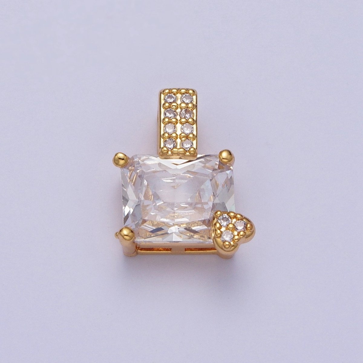 Pink / Clear Rectangle Cubic Zirconia Micro Paved CZ Heart Pendant H-923 H-930 - DLUXCA
