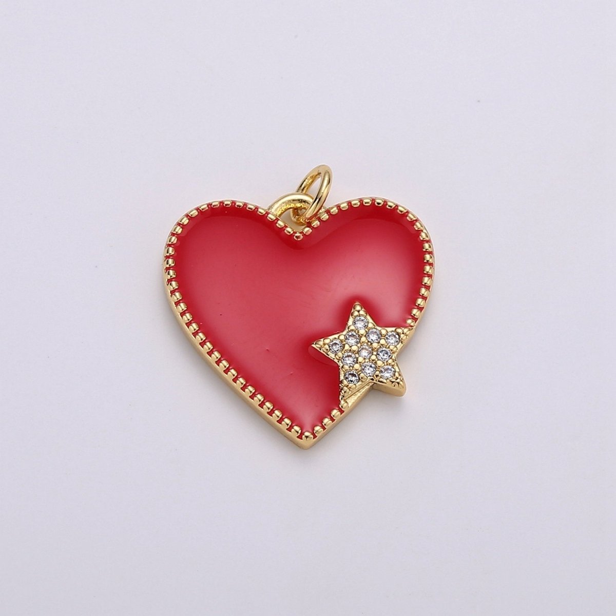 Pink Enamel Heart Charm Pendant, Red Enamel Heart Pendant, 14K gold Filled Star Heart Jewelry Making SupplyC-573 - DLUXCA