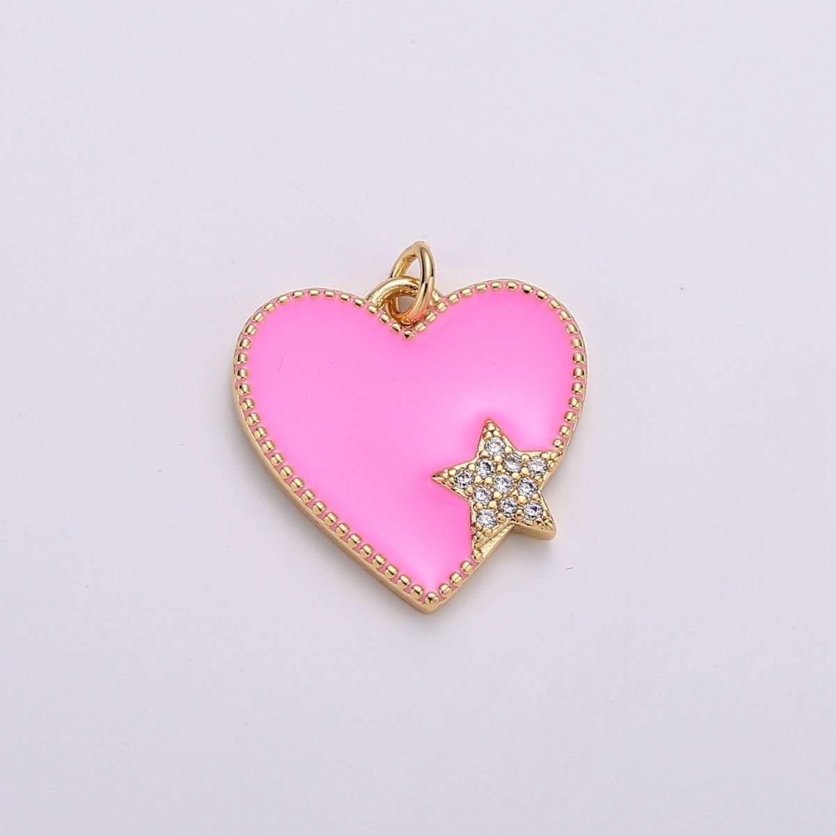 Pink Enamel Heart Charm Pendant, Red Enamel Heart Pendant, 14K gold Filled Star Heart Jewelry Making SupplyC-573 - DLUXCA