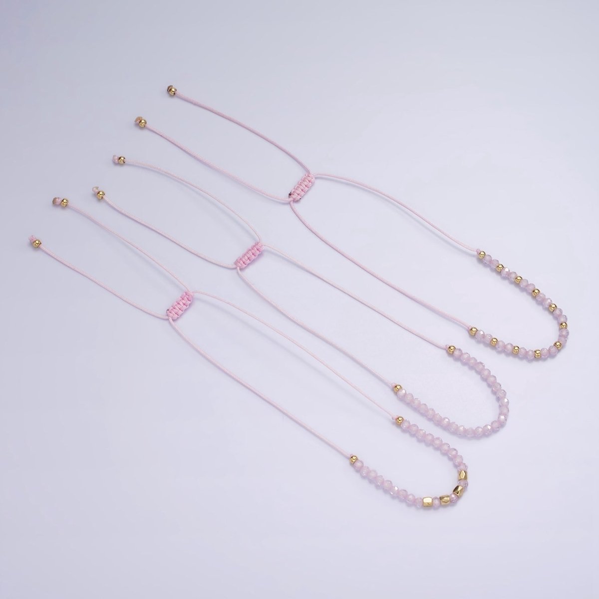 Pink Friendship Bracelet Rope Cord Adjustable Bracelet For Women with Gold Beads | WA-2212 - WA-2214 Clearance Pricing - DLUXCA