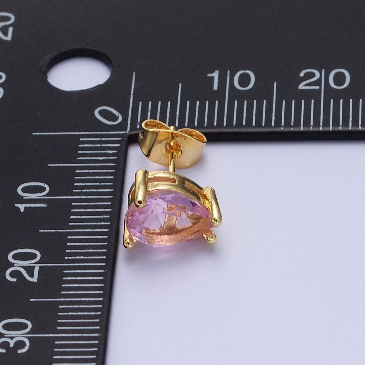 Pink / Fuchsia Teardrop Cubic Zirconia Gold Stud Earrings | X-924 X-25 - DLUXCA