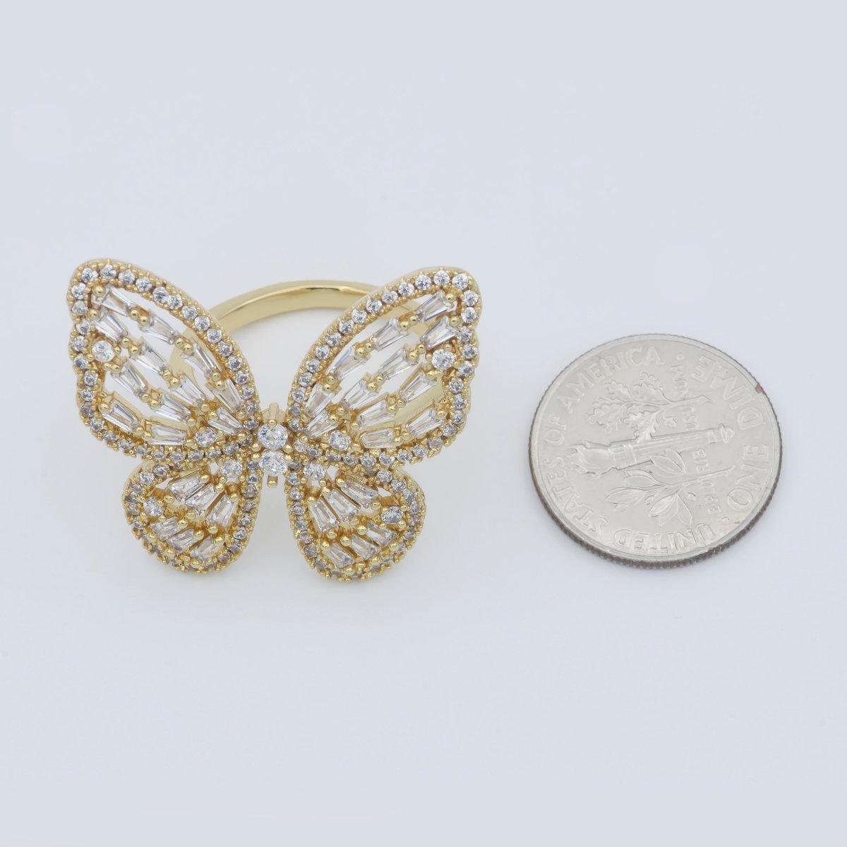 Pink Gold butterfly ring, Open Adjustable butterfly ring, statement Jewelry with Cubic Zirconia O-311 - DLUXCA