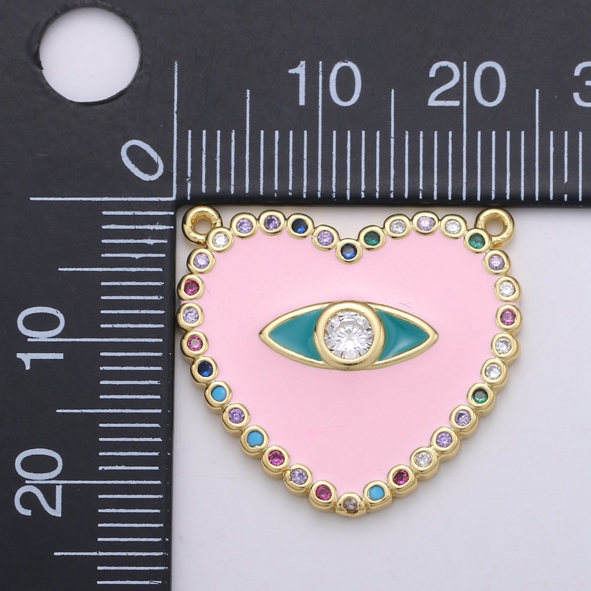 Pink Heart charm w/ Cubic Zirconia, Pink Love Charm, 24K Gold Filled Charm Valentine Pendant Necklace F-529 - DLUXCA