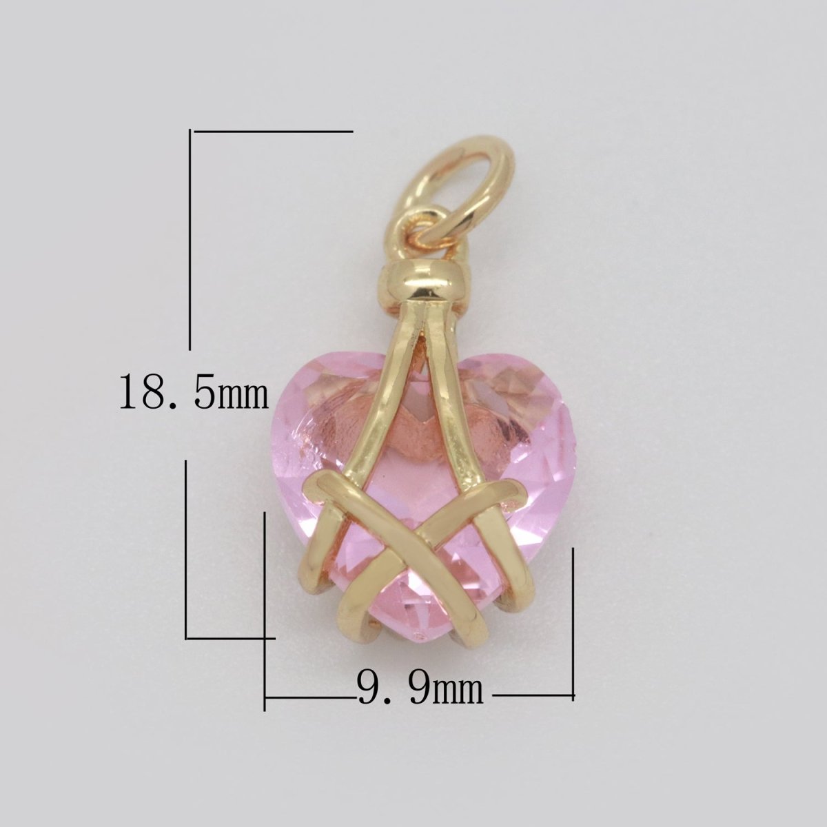 Pink heart gem pendant, pink gem charm, pink crystal charm for Necklace Earring Bracelet Supply M-720 - DLUXCA
