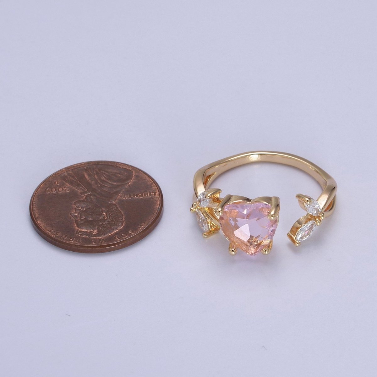 Pink Heart Ring, Gold Kawaii Ring Dainty Ring Open Adjustable Jewelry for Valentine Gift U-364 - DLUXCA