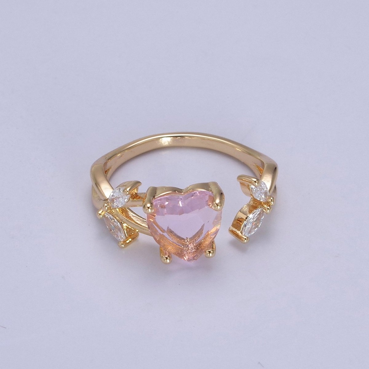 Pink Heart Ring, Gold Kawaii Ring Dainty Ring Open Adjustable Jewelry for Valentine Gift U-364 - DLUXCA
