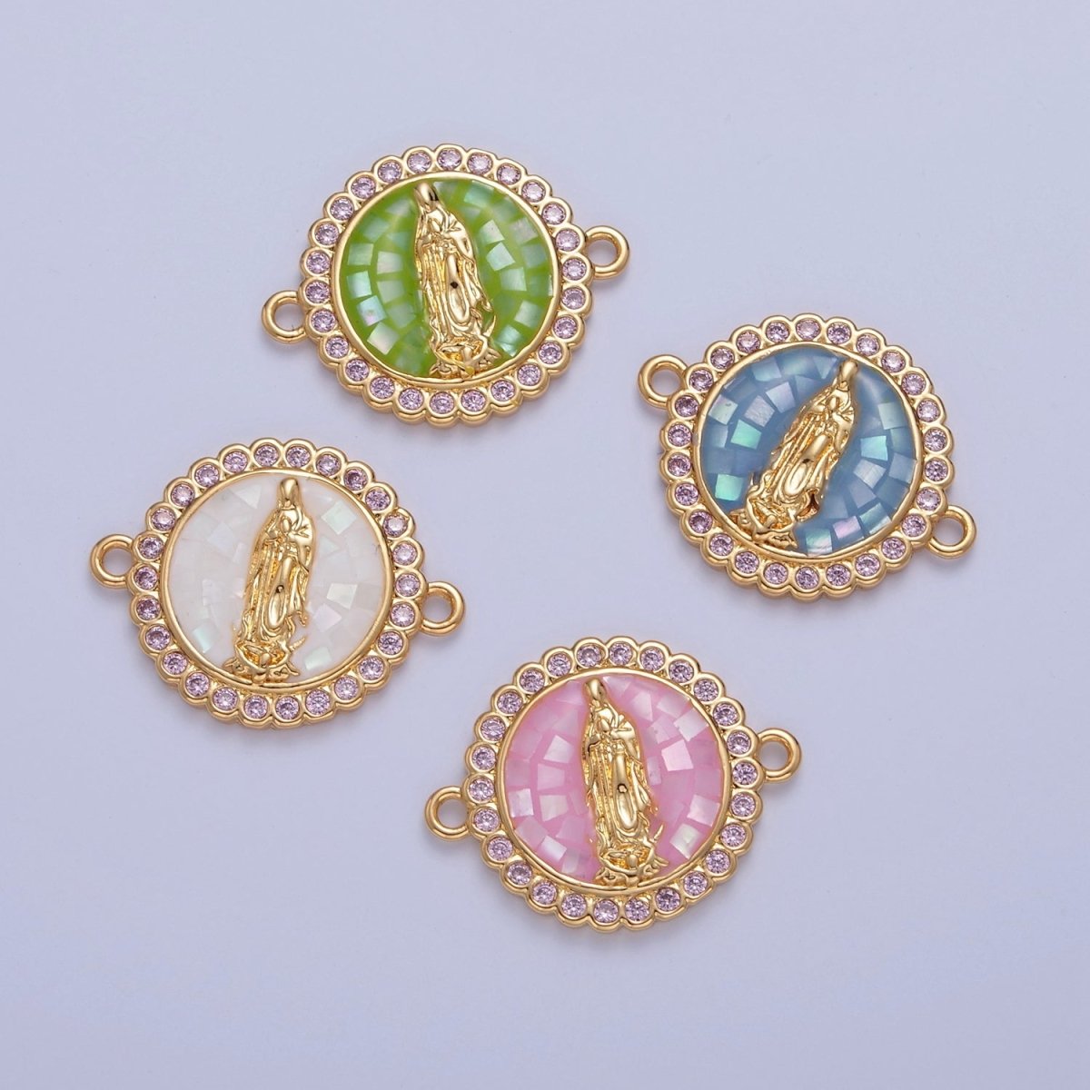 Pink Lady Guadalupe Charm Connector Round Virgin Mary Link Connector F-651~F-654 - DLUXCA