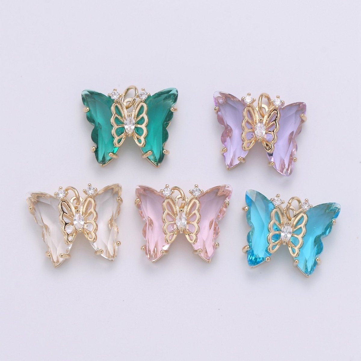 Pink Mariposa Butterfly Charm Acrylic Butterfly Charm Glass Pendant for Necklace Earring Bracelet Component in 14k Gold Filled Tarnish Free D-520 - D-524 - DLUXCA