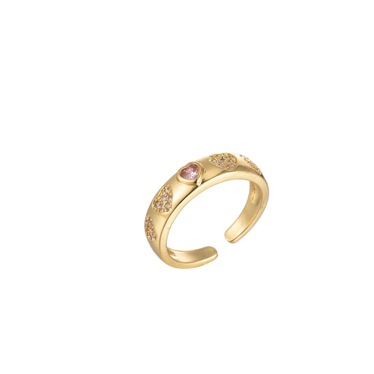 Pink Red Heart CZ Gold Dome Ring Stacking Jewelry | Round Heart Ring Open Adjustable Ring O-908 O-909 - DLUXCA