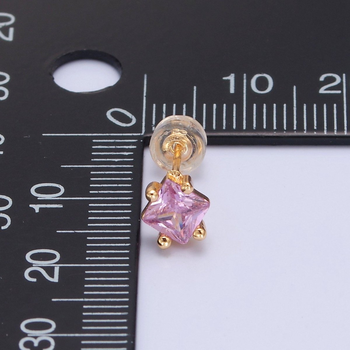 Pink Square Stud Earrings Princess Cut Cubic Zirconia Stones T-391 - DLUXCA