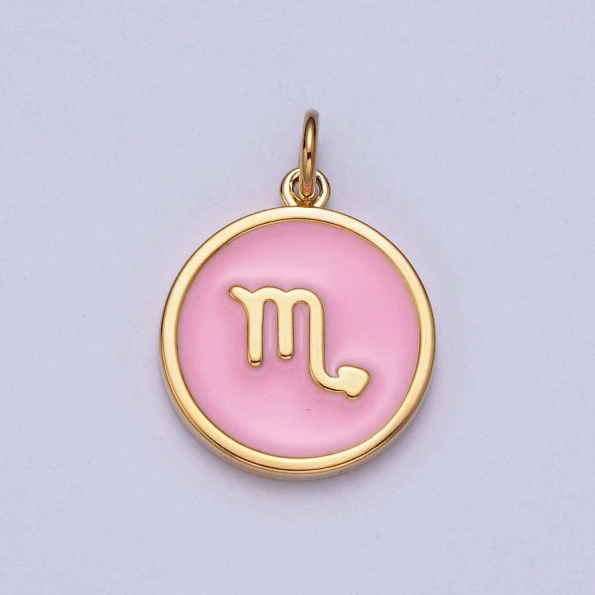 Pink Zodiac Sign Charms, Horoscope Symbol Birthday Disc pendant Astrology sign in 24k Gold Filled X-277 - X-288 - DLUXCA