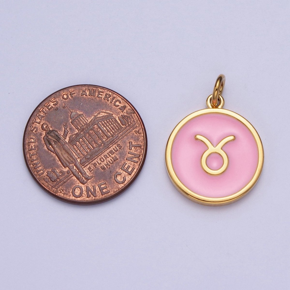 Pink Zodiac Sign Charms, Horoscope Symbol Birthday Disc pendant Astrology sign in 24k Gold Filled X-277 - X-288 - DLUXCA
