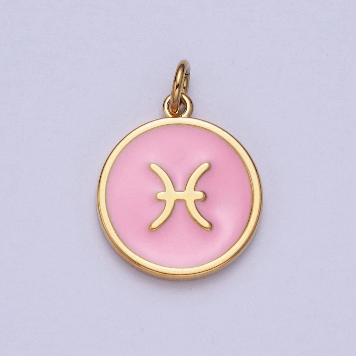 Pink Zodiac Sign Charms, Horoscope Symbol Birthday Disc pendant Astrology sign in 24k Gold Filled X-277 - X-288 - DLUXCA