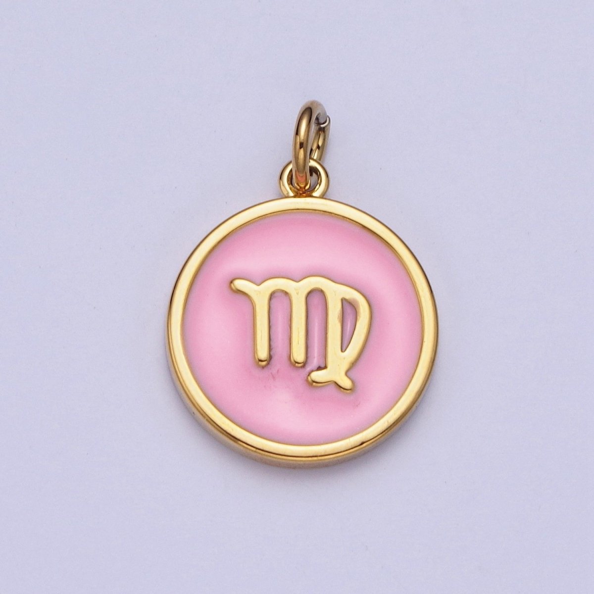 Pink Zodiac Sign Charms, Horoscope Symbol Birthday Disc pendant Astrology sign in 24k Gold Filled X-277 - X-288 - DLUXCA