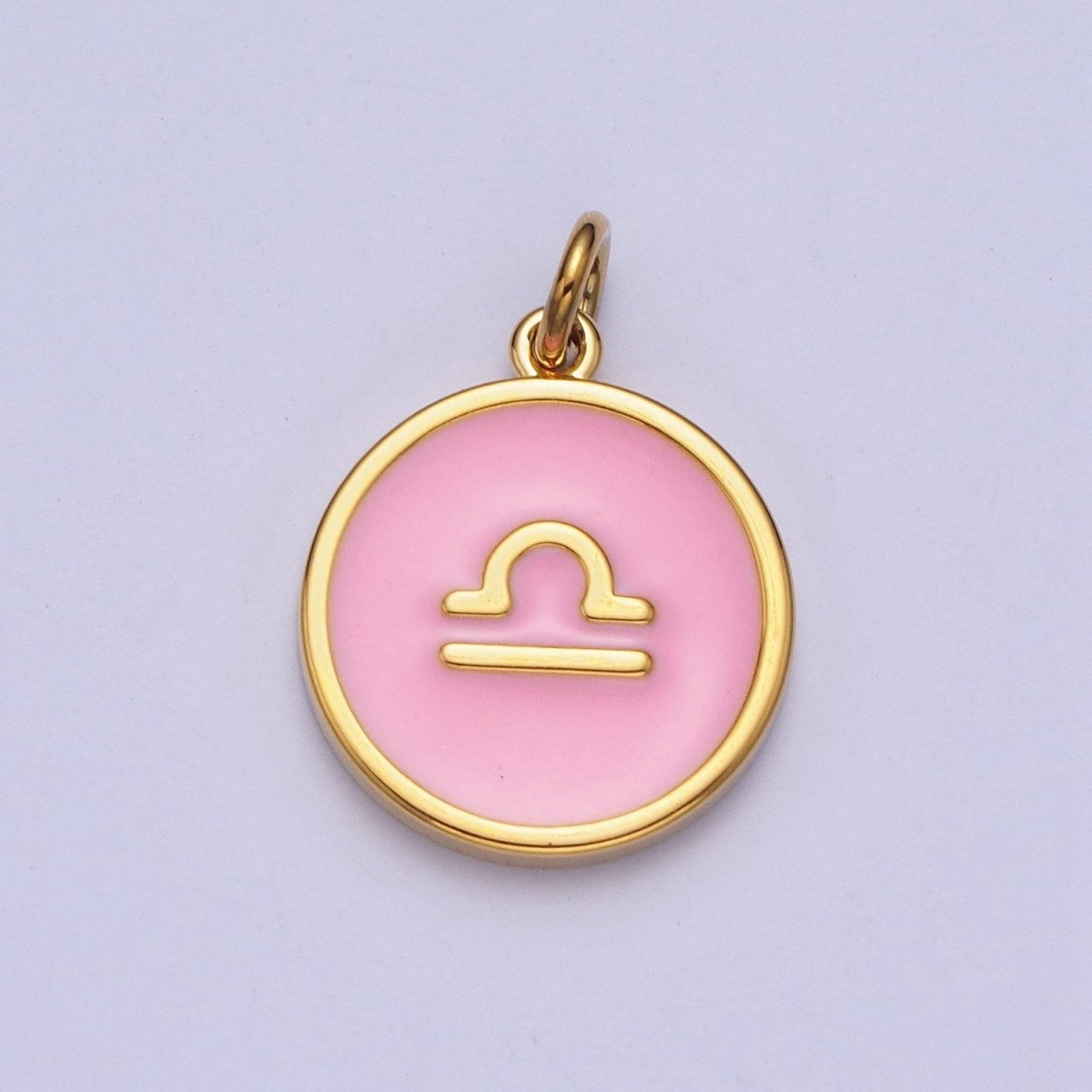 Pink Zodiac Sign Charms, Horoscope Symbol Birthday Disc pendant Astrology sign in 24k Gold Filled X-277 - X-288 - DLUXCA