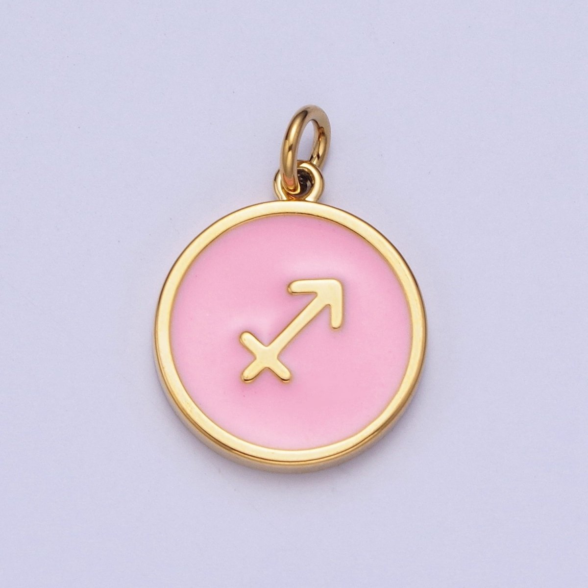 Pink Zodiac Sign Charms, Horoscope Symbol Birthday Disc pendant Astrology sign in 24k Gold Filled X-277 - X-288 - DLUXCA