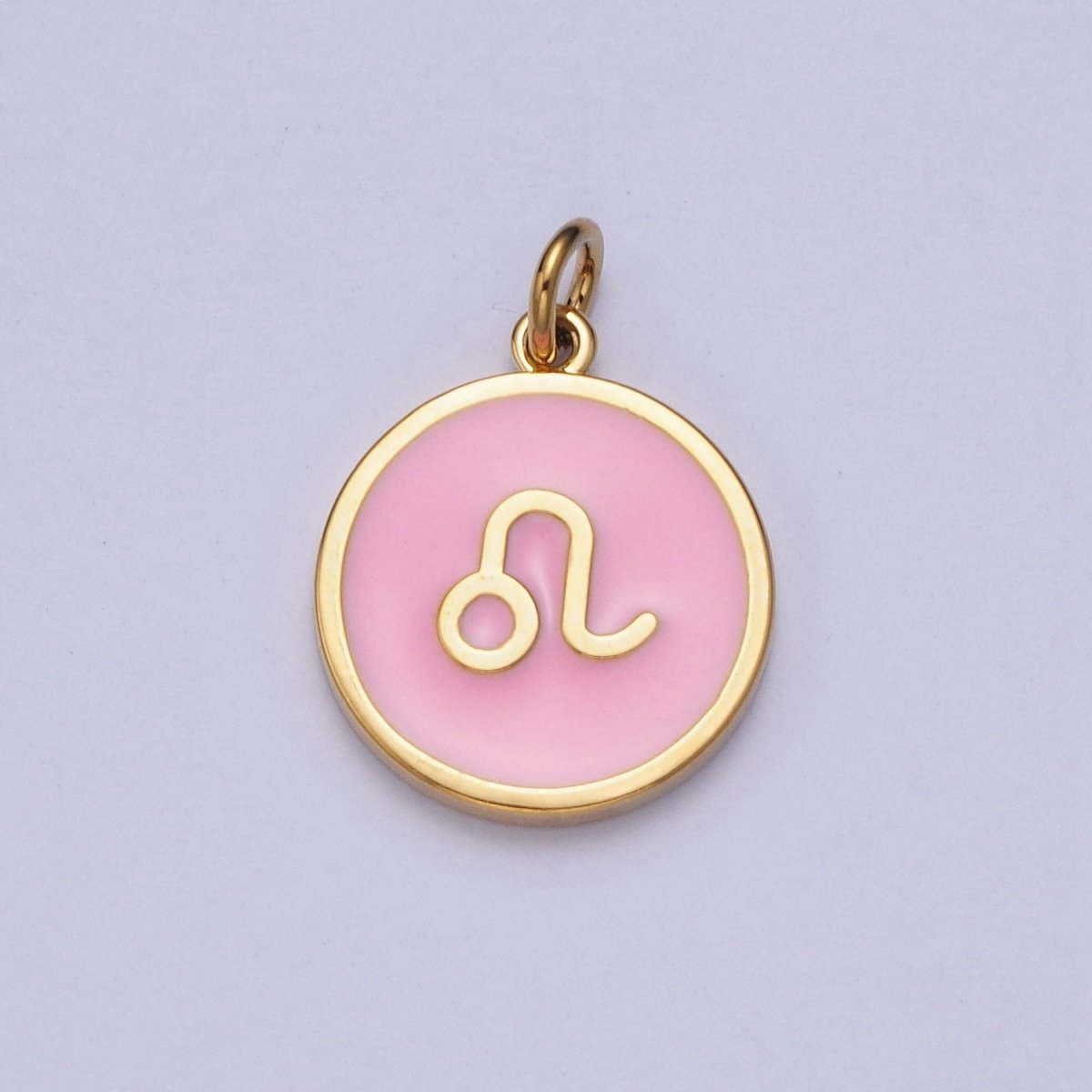 Pink Zodiac Sign Charms, Horoscope Symbol Birthday Disc pendant Astrology sign in 24k Gold Filled X-277 - X-288 - DLUXCA