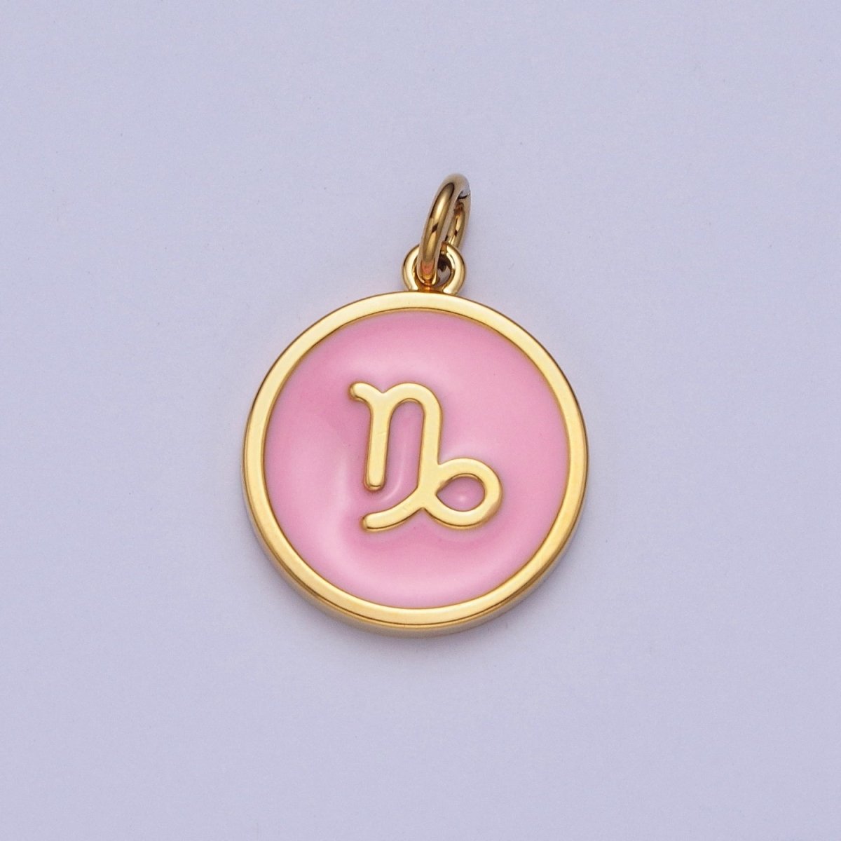 Pink Zodiac Sign Charms, Horoscope Symbol Birthday Disc pendant Astrology sign in 24k Gold Filled X-277 - X-288 - DLUXCA