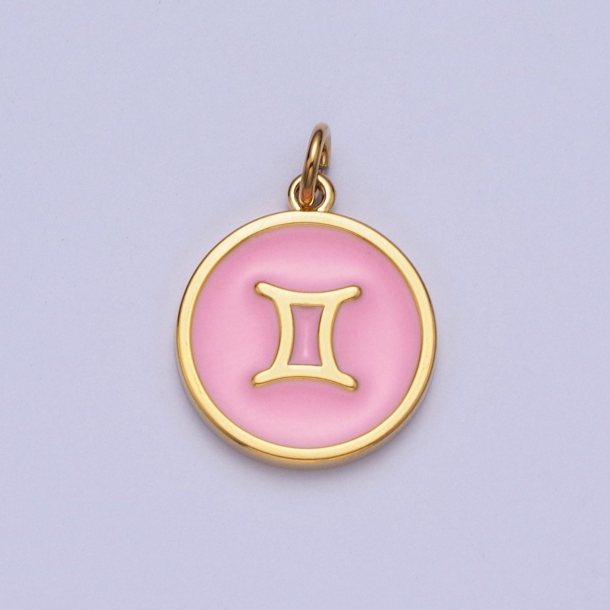 Pink Zodiac Sign Charms, Horoscope Symbol Birthday Disc pendant Astrology sign in 24k Gold Filled X-277 - X-288 - DLUXCA