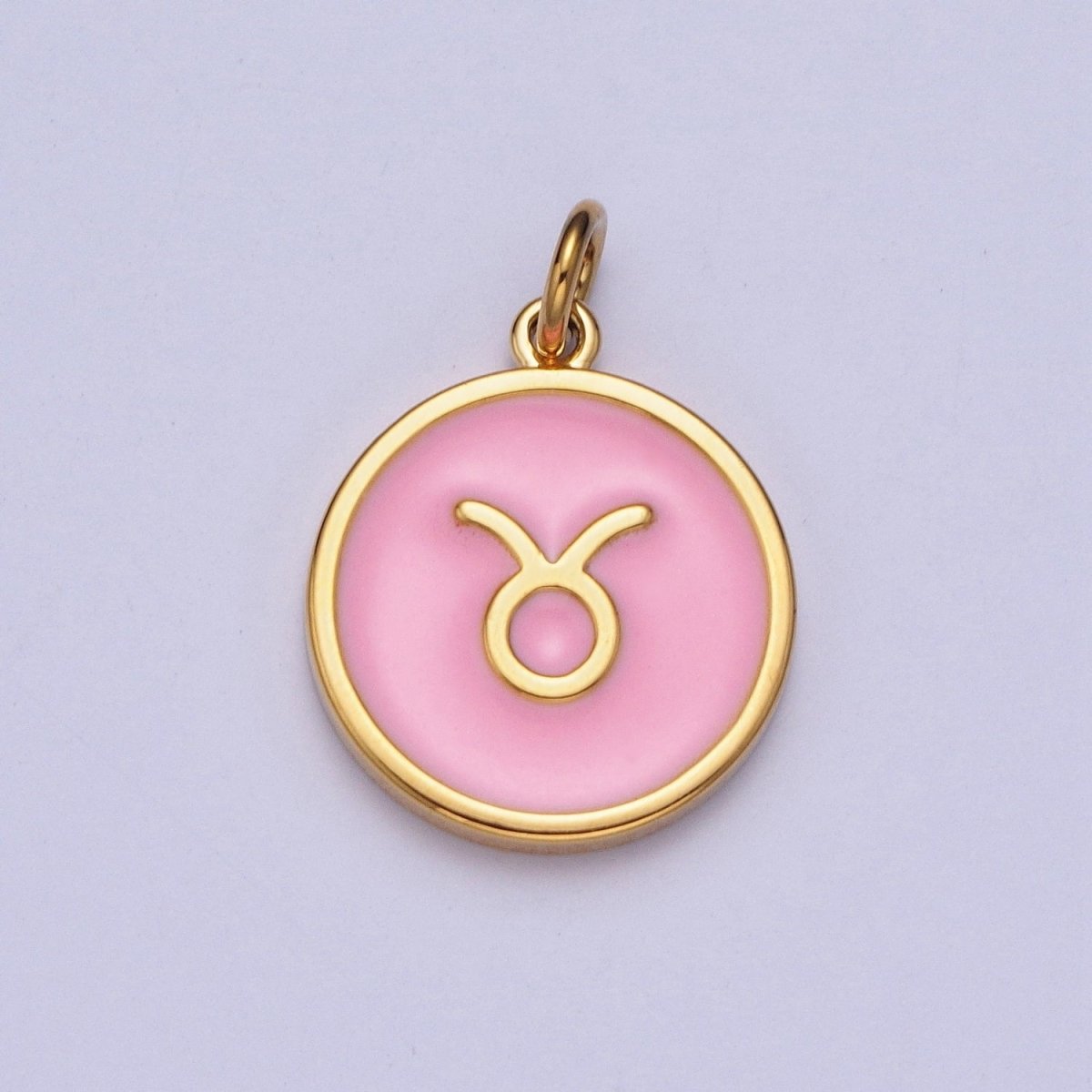 Pink Zodiac Sign Charms, Horoscope Symbol Birthday Disc pendant Astrology sign in 24k Gold Filled X-277 - X-288 - DLUXCA