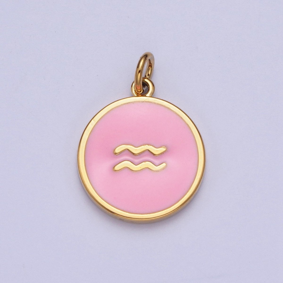 Pink Zodiac Sign Charms, Horoscope Symbol Birthday Disc pendant Astrology sign in 24k Gold Filled X-277 - X-288 - DLUXCA