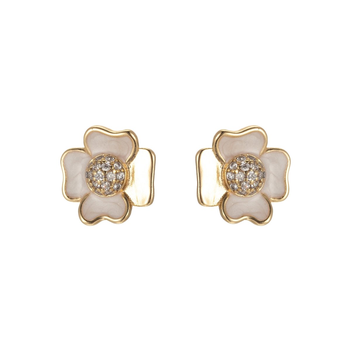 Pink/White Flower Petal Stud Earrings CZ Beauty Floral Nature Theme Daily Wear Earring Jewelry P-192~P-193 - DLUXCA