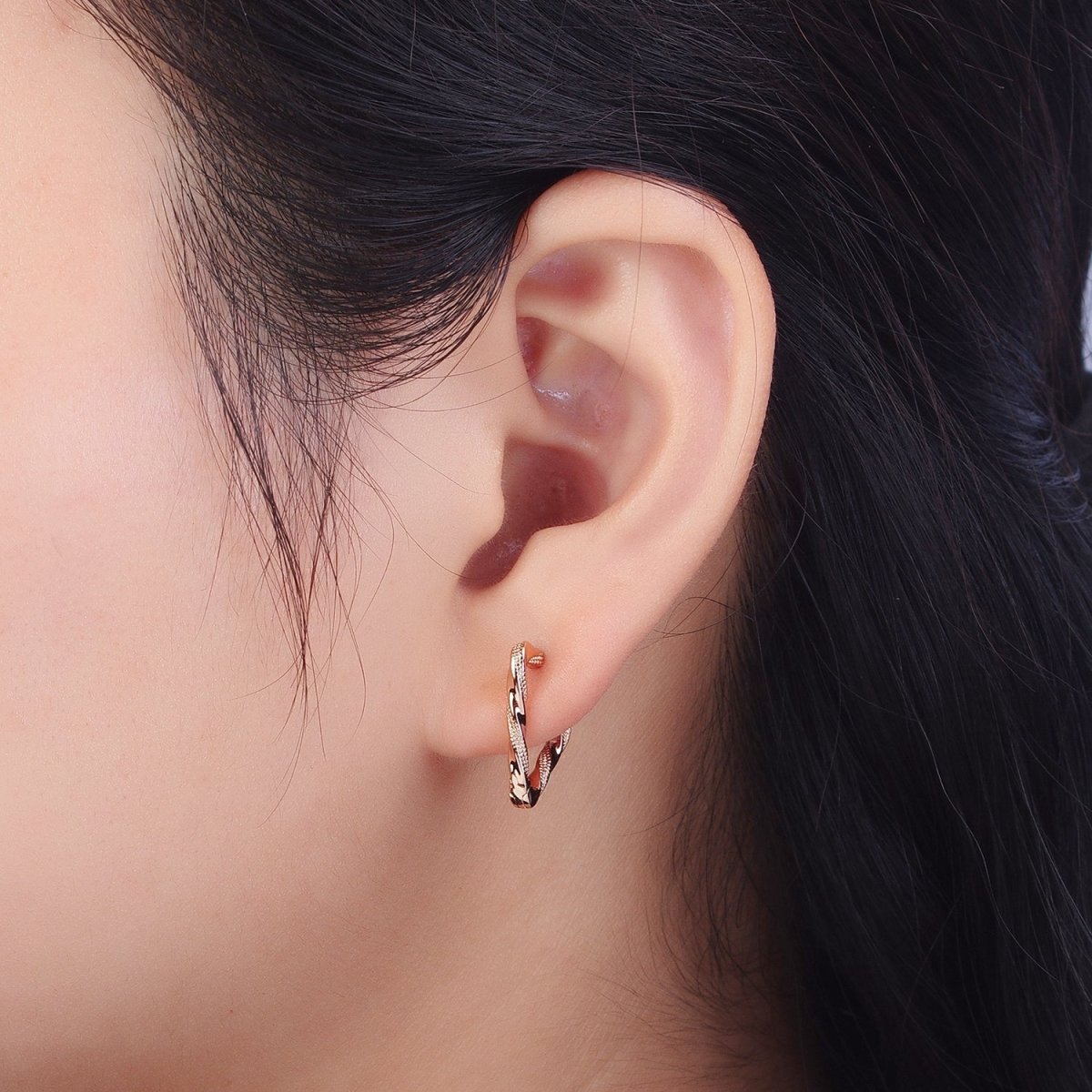 Pinky Gold Triangle Twisted Dotted Geometric 16mm Huggie Hoop Earrings | V-042 - DLUXCA