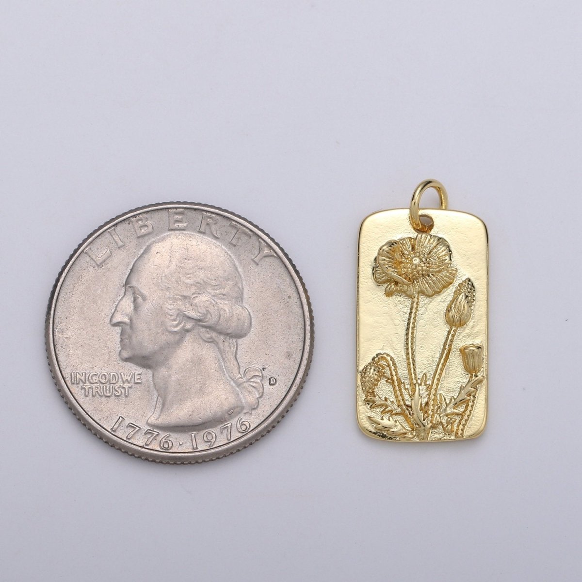 Poppy Flower Charms, Gold Tag Pendant, Dainty Poppy Charm, Small Wild Flower Charm for Necklace Floral Flower Tag Jewelry D-768 - DLUXCA