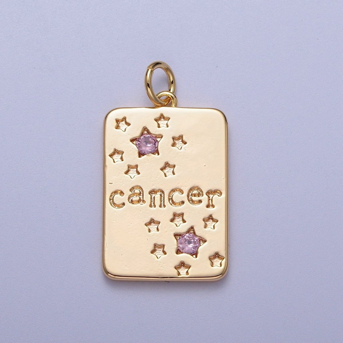 Pretty Gold Zodiac Cham Square Tag Horoscope Charm with Pink Cz Star | A-267-A-278 - DLUXCA