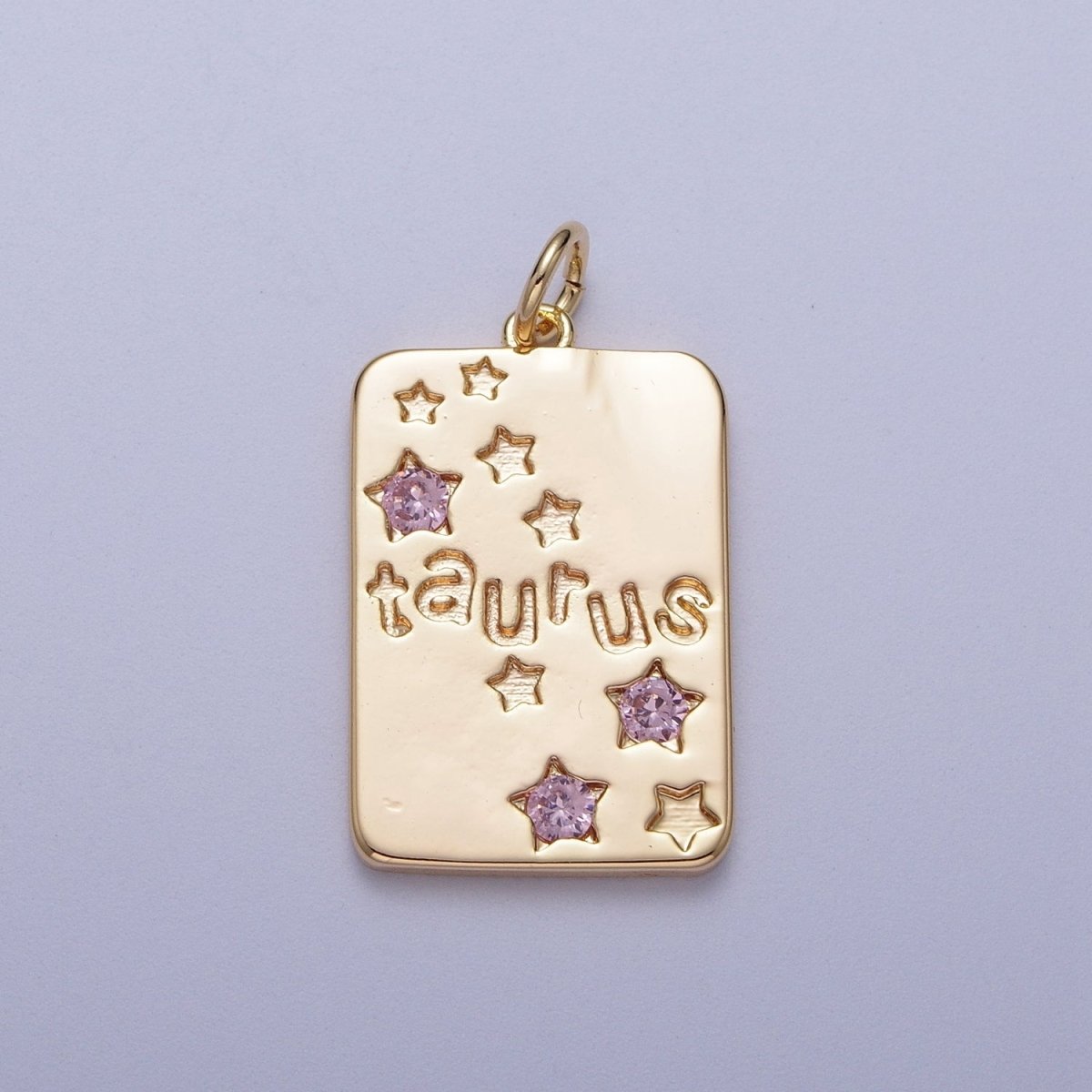 Pretty Gold Zodiac Cham Square Tag Horoscope Charm with Pink Cz Star | A-267-A-278 - DLUXCA