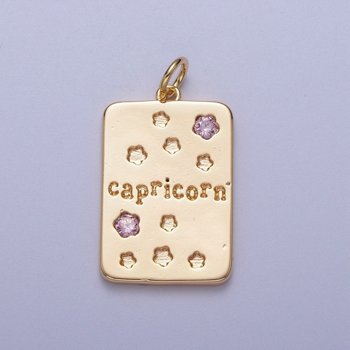 Pretty Gold Zodiac Cham Square Tag Horoscope Charm with Pink Cz Star | A-267-A-278 - DLUXCA