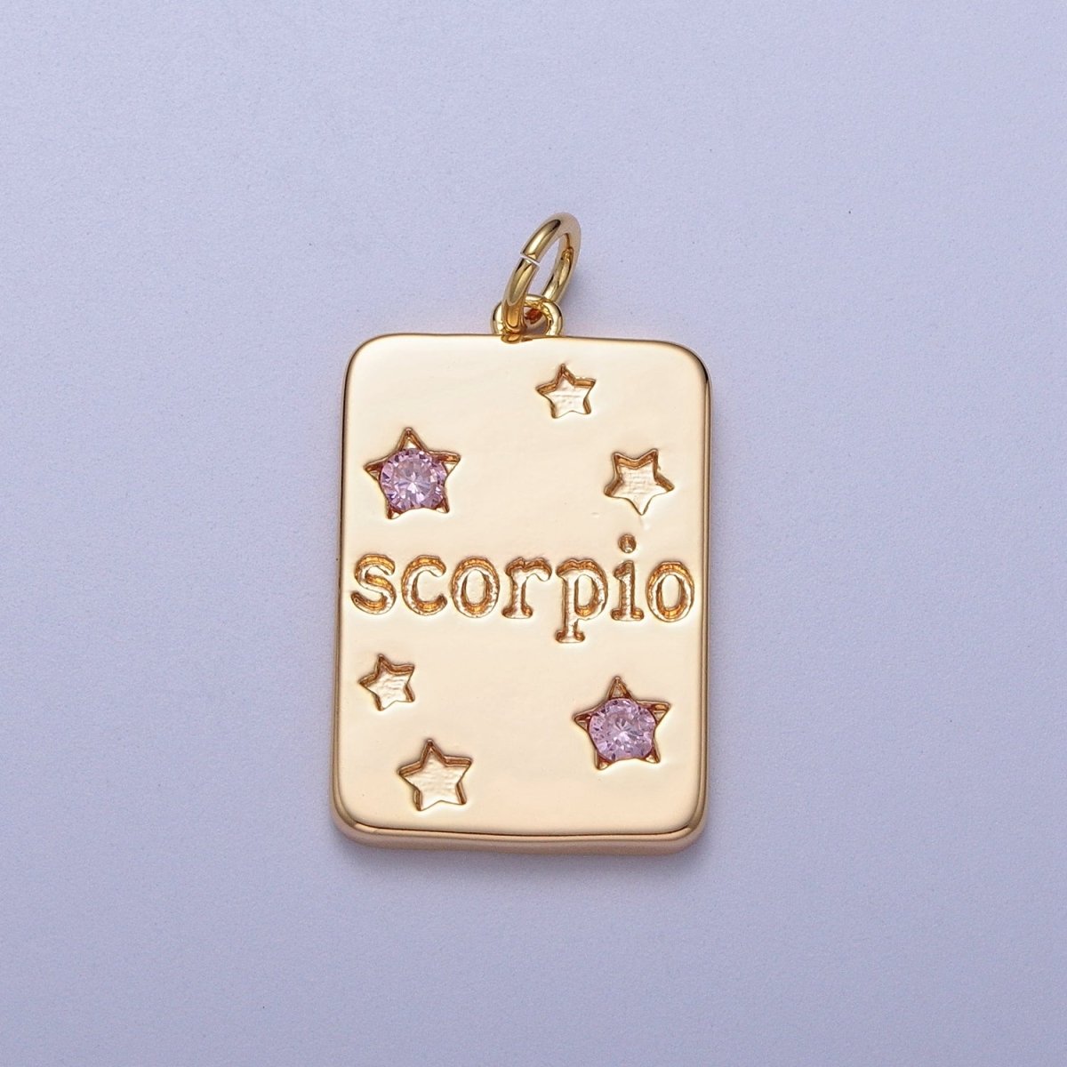 Pretty Gold Zodiac Cham Square Tag Horoscope Charm with Pink Cz Star | A-267-A-278 - DLUXCA